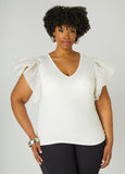 Plus Size Organza Sleeve Paneled Tee