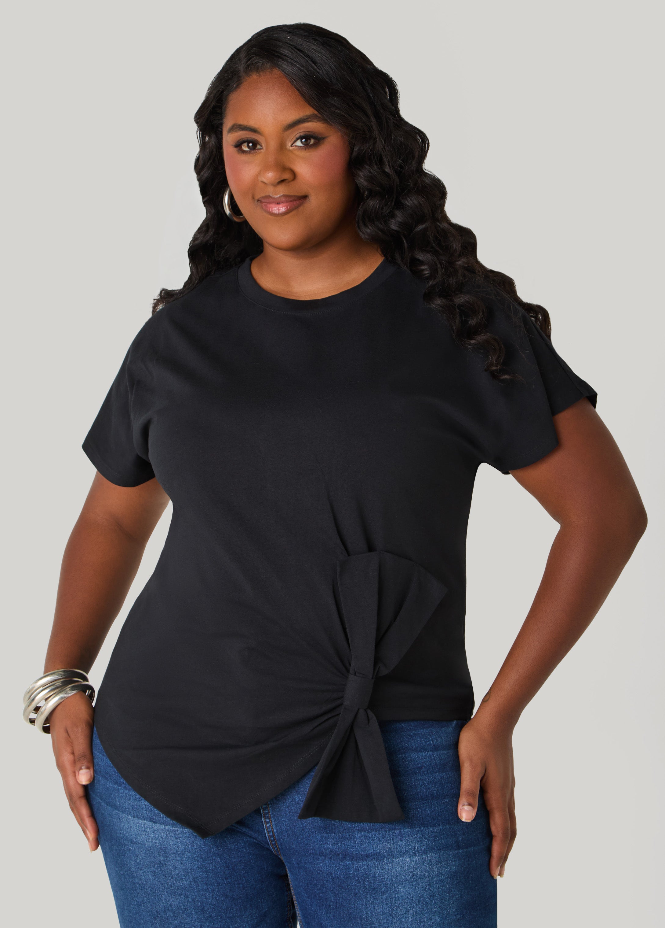 Plus Size Bow Cotton Jersey Tee