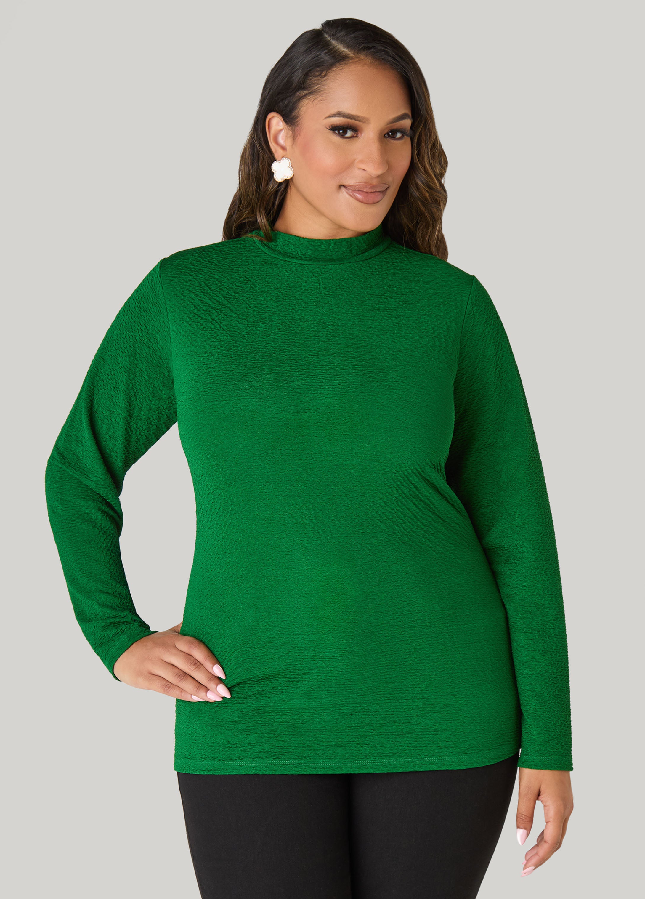 Plus Size Textured Mock Neck Top