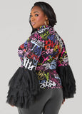 Graffiti Print Tiered Tulle Top