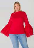 Tiered Tulle Bell Sleeve Top