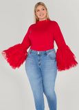 Plus Size Tiered Tulle Bell Sleeve Top