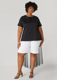 Mesh Paneled Rosette Tee