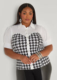 Plus Size Paneled Houndstooth Top