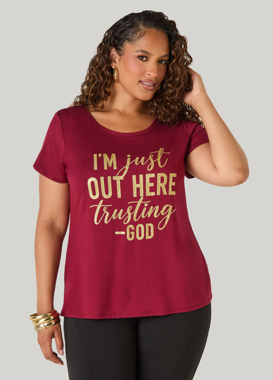 Out Here Trusting God Glittered Tee