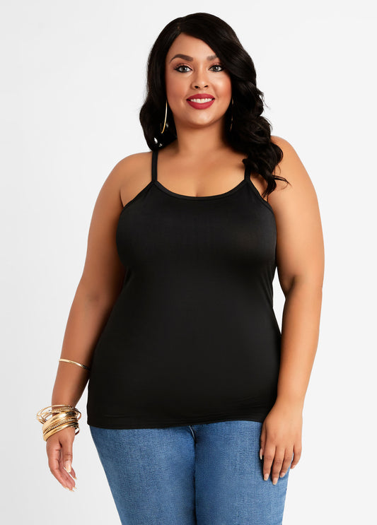 Plus Size Chic Basic Solid Adjustable Stretch Knit Fitted Camis Tanks