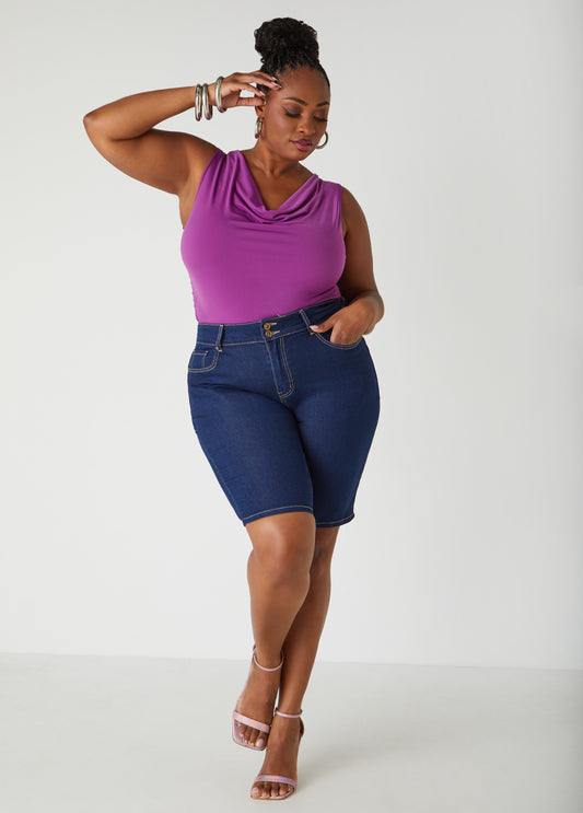 Cowl Neck Ruched Knit Top