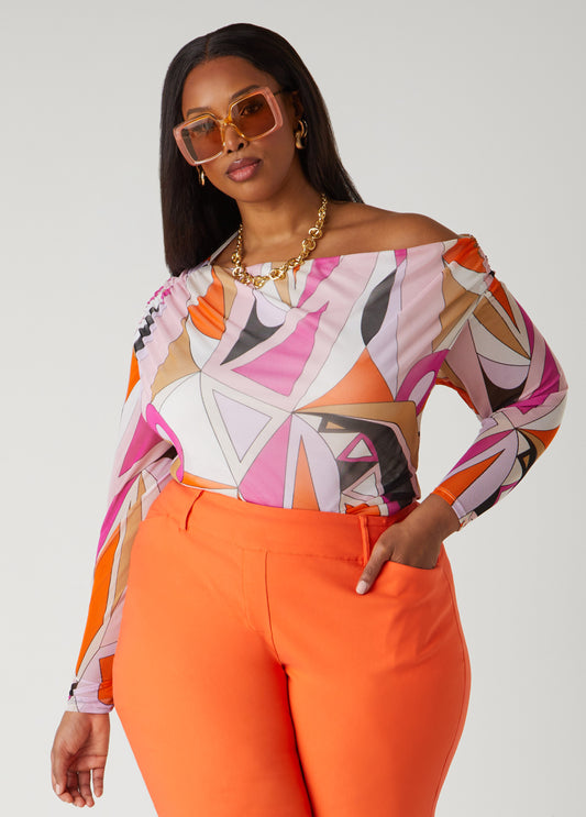 Plus Size Off The Shoulder Abstract Mesh Top