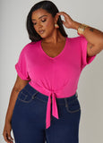 Plus Size Tie Front Stretch Knit Top