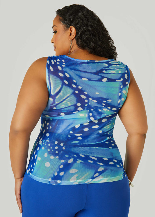 Cowl Neck Abstract Mesh Top