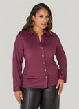 Plus Size Gathered Button Front Knit Shirt