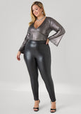 Metallic Pebbled Faux Wrap Top