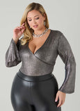 Metallic Pebbled Faux Wrap Top
