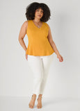 V Neck Stretch Crepe Peplum Top