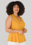 V Neck Stretch Crepe Peplum Top