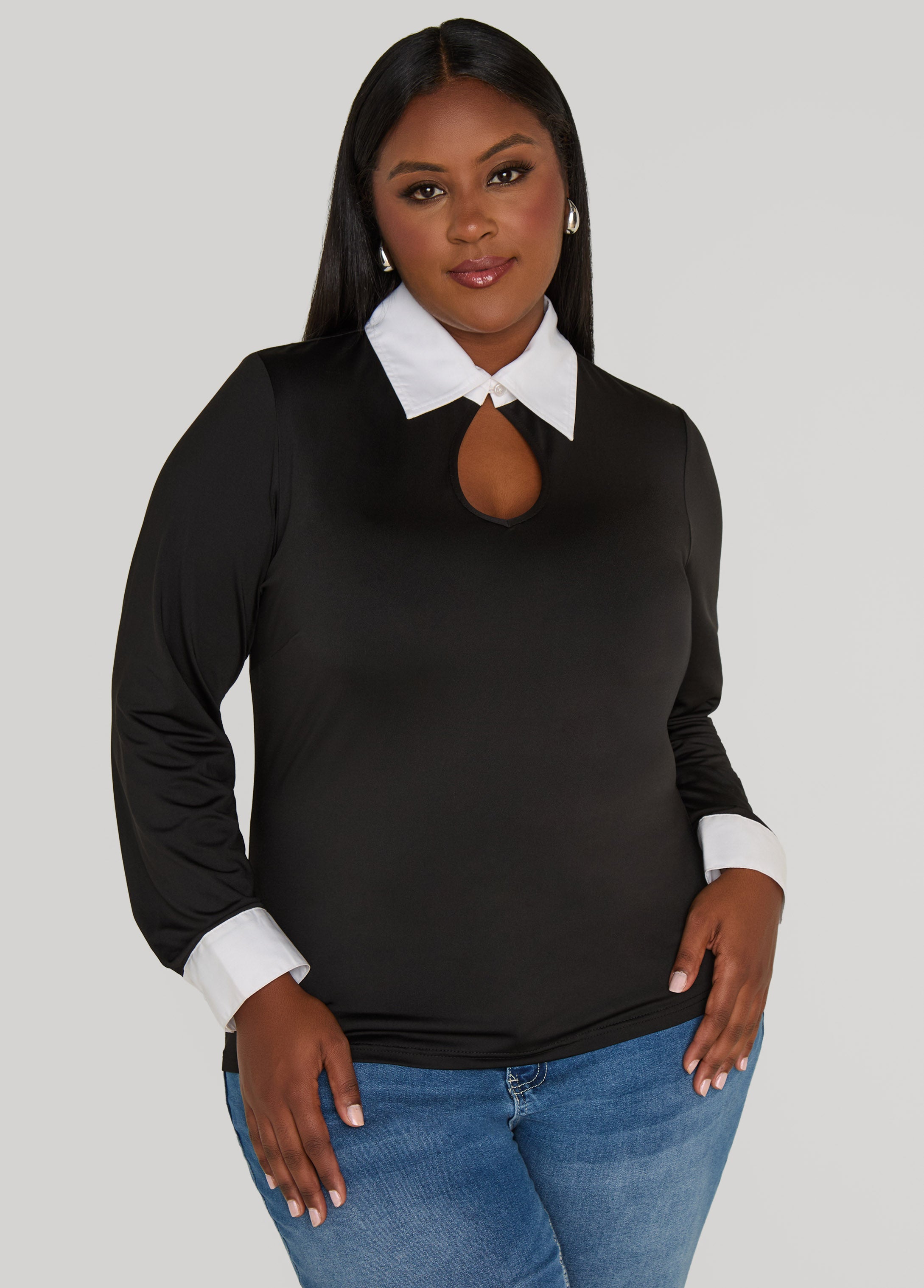 Plus Size Cutout Poplin Paneled Top