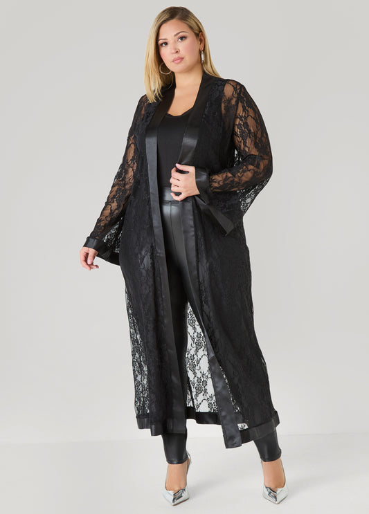 Satin Trimmed Lace Duster