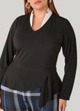 Poplin Collared V Neck Top