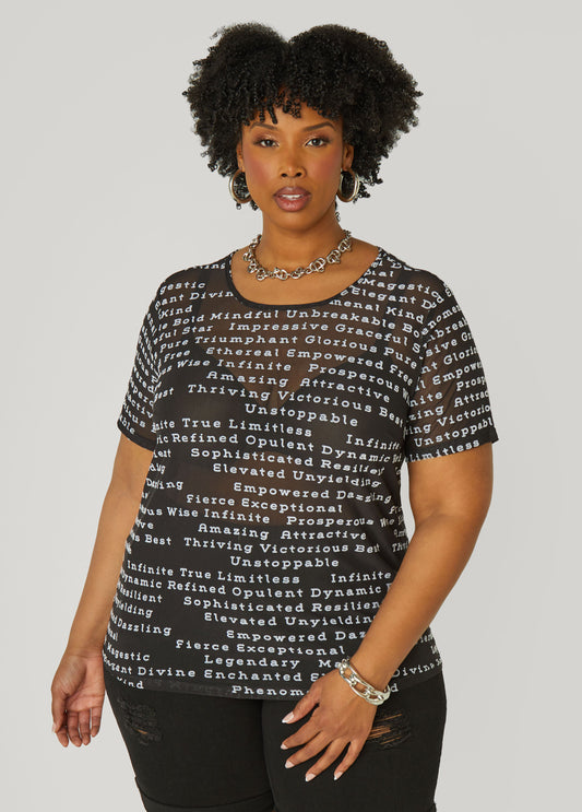 Plus Size Flocked Affirmations Mesh Tee