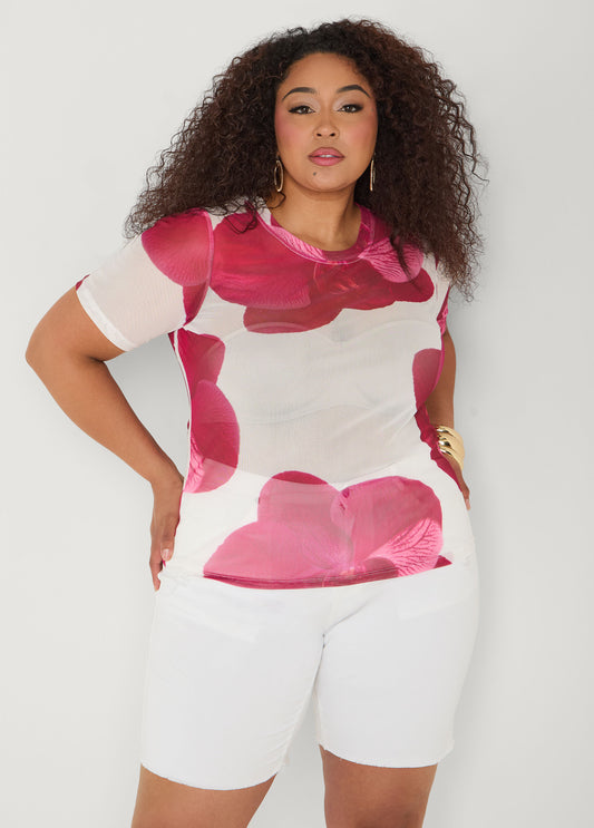 Floral Print Mesh Tee