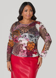 Plus Size Printed Mesh Top