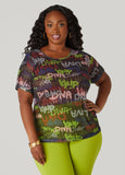 Plus Size Printed Mesh Tee