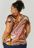 Plisse Swirl Print Top