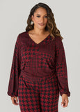 Plus Size Houndstooth V Neck Top