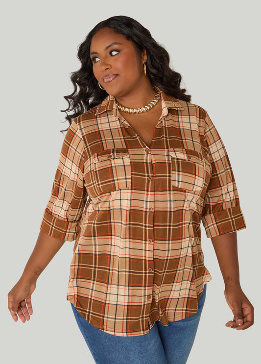 Button Front Plaid Shirt
