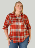 Cuffed Plaid Button Front Shirt