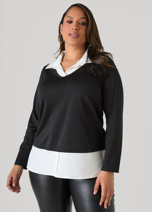 Paneled Faux Pearl Trimmed Top