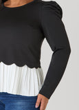 Pleated Paneled Puff Sleeved Top