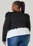 Pleated Paneled Puff Sleeved Top