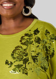 Sequined Floral Jersey Tee