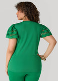 Eyelet Paneled Ribbed Top