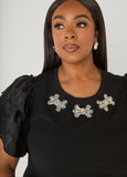 Ruffled Embellished Jersey Tee