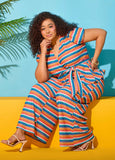 Plus Size Chevron Wrap Top Zig Zag Short Sleeve Knit Peplum Blouse Set