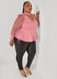 Mesh Paneled Cutout Peplum Top