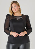 Plus Size Crystal Paneled Scuba Top