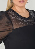 Crystal Mesh Paneled Textured Top
