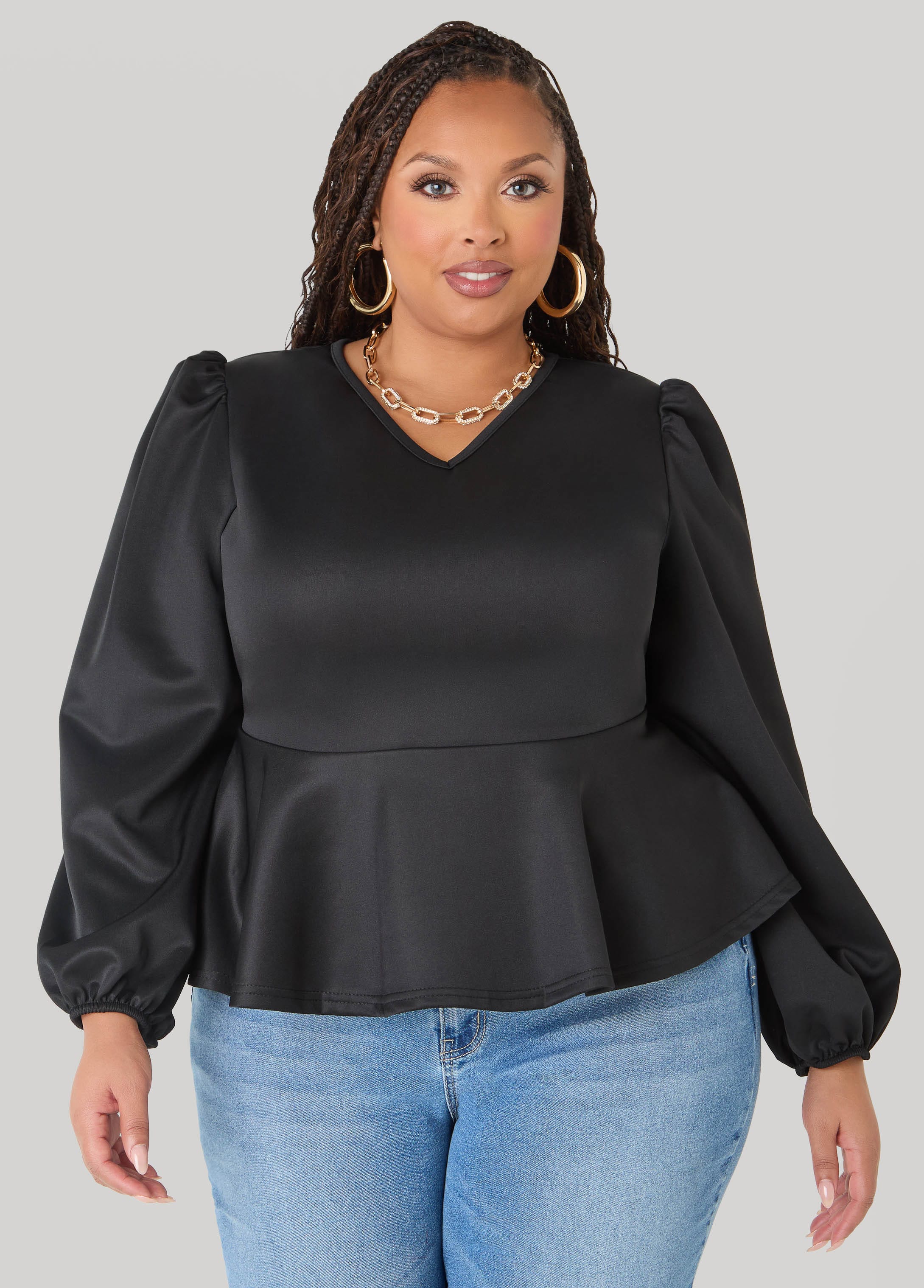 Puff Sleeved Peplum Top – Ashley Stewart