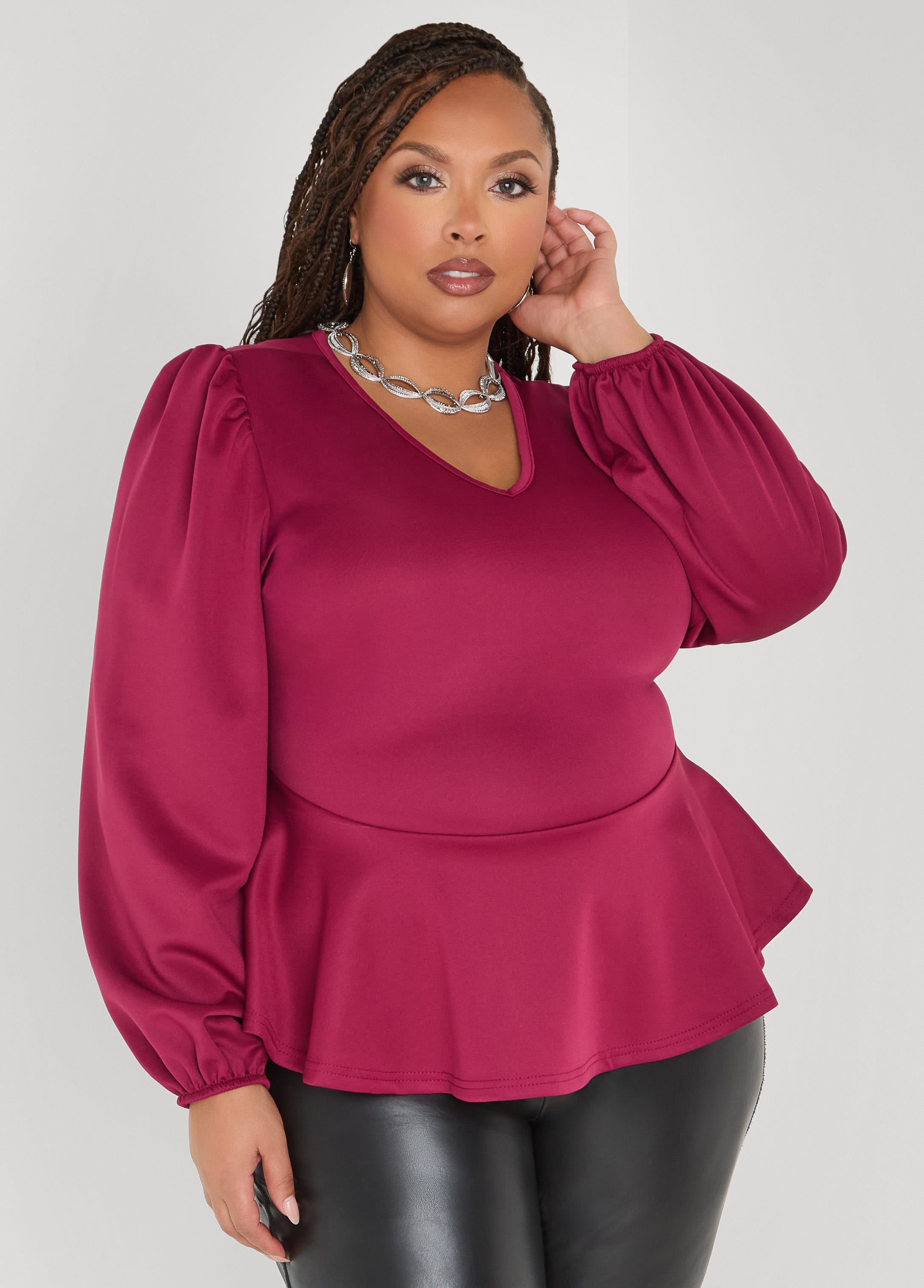 Puff Sleeved Peplum Top – Ashley Stewart