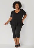 Puff Sleeved Textured Peplum Top