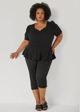 Puff Sleeved Textured Peplum Top
