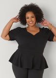 Puff Sleeved Textured Peplum Top