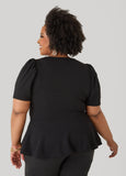 Puff Sleeved Textured Peplum Top