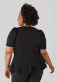 Puff Sleeved Textured Peplum Top