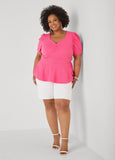 Puff Sleeved Textured Peplum Top