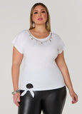 Plus Size Crystal Necklace Knotted Tee