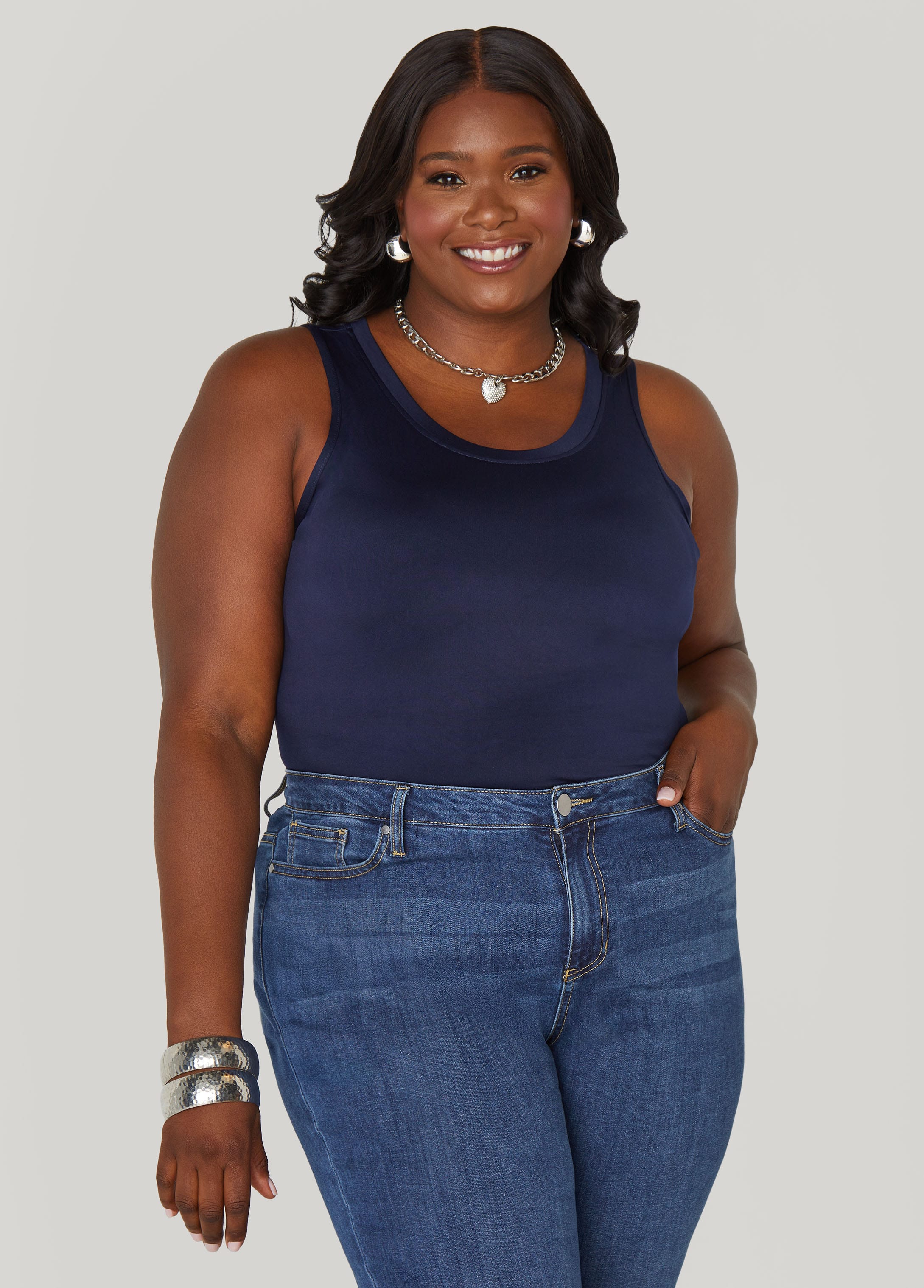 Plus Size Basic Tank Top Loose Plus Size Everyday Basic Knit Cami